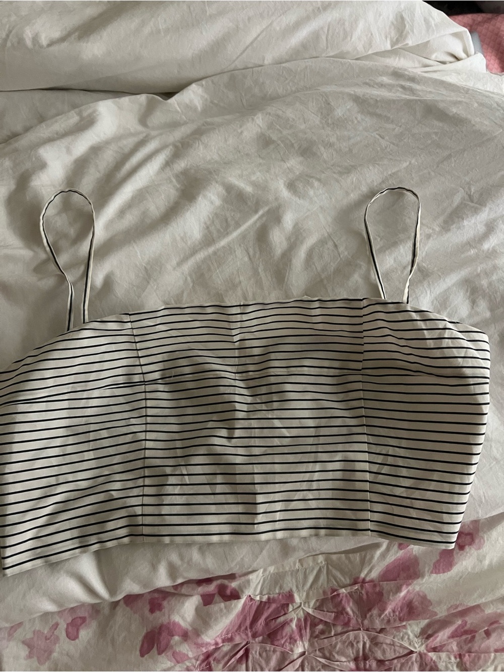 STAUD Black & White Striped Spaghetti Strap Crop Top